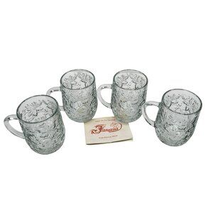 Princess House Fantasia Glass Coffee Mugs Set Of 4 Poinsettia Pattern W Booklet